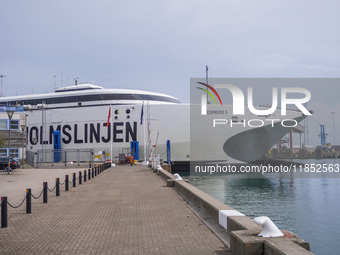 A Bornholmslinjen ferry is in port in Ystad, Sweden, on August 4, 2024. (