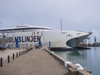 A Bornholmslinjen ferry is in port in Ystad, Sweden, on August 4, 2024. (