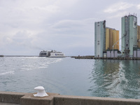 A Bornholmslinjen ferry is in port in Ystad, Sweden, on August 4, 2024. (