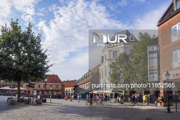 A general view of the old town is seen in Ystad, Sweden, on August 4, 2024 