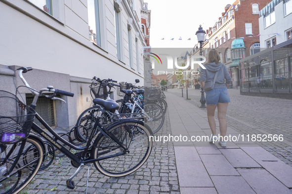 A general view of the old town is seen in Ystad, Sweden, on August 4, 2024 