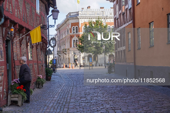 A general view of the old town is seen in Ystad, Sweden, on August 4, 2024 