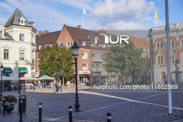 A general view of the old town is seen in Ystad, Sweden, on August 4, 2024 