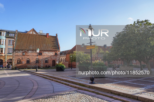 A general view of the old town is seen in Ystad, Sweden, on August 4, 2024 