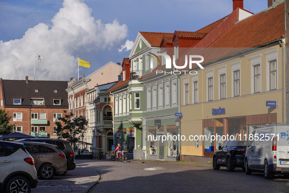 A general view of the old town is seen in Ystad, Sweden, on August 4, 2024 