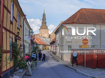 A general view of the old town is seen in Ystad, Sweden, on August 4, 2024 (