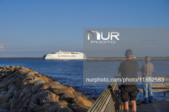 The Bornholmslinjen ferry going to Bornholm Island is seen in Ystad, Sweden, on August 4, 2024. 