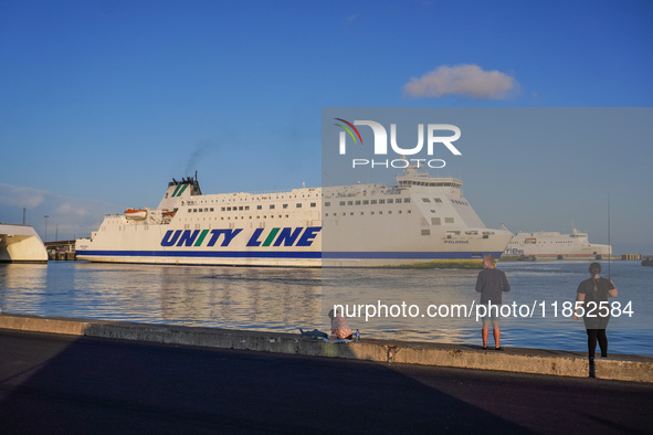 A Unity Line ferry is seen in Ystad, Sweden, on August 4, 2024. 