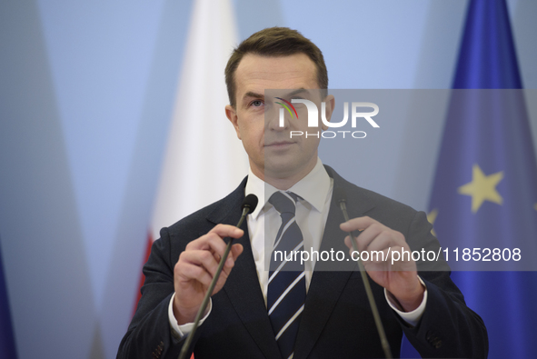 Polish Minister for European Affairs Adam Szlapka looks on during the presentation of the program for the 2025 Poland's Presidency of the Co...