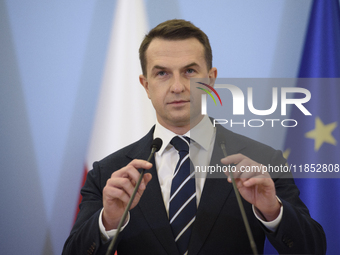 Polish Minister for European Affairs Adam Szlapka looks on during the presentation of the program for the 2025 Poland's Presidency of the Co...