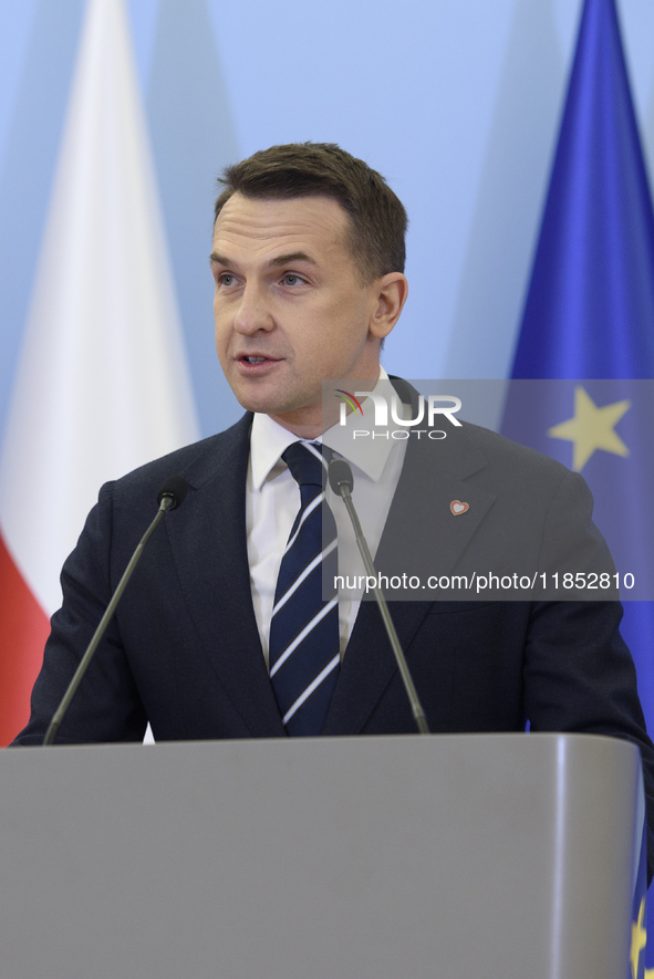 Polish Minister for European Affairs Adam Szlapka speaks during the presentation of the program for the 2025 Poland's Presidency of the Coun...