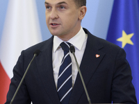 Polish Minister for European Affairs Adam Szlapka speaks during the presentation of the program for the 2025 Poland's Presidency of the Coun...