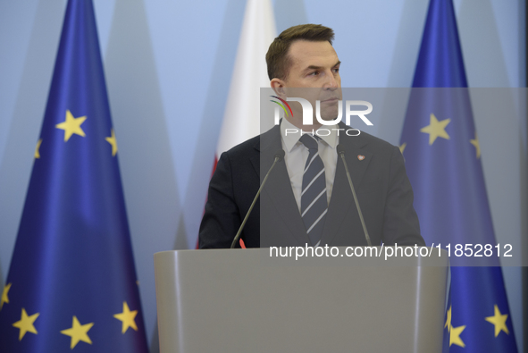 Polish Minister for European Affairs Adam Szlapka speaks during the presentation of the program for the 2025 Poland's Presidency of the Coun...