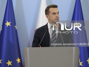 Polish Minister for European Affairs Adam Szlapka speaks during the presentation of the program for the 2025 Poland's Presidency of the Coun...