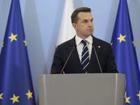 Polish Minister for European Affairs Adam Szlapka speaks during the presentation of the program for the 2025 Poland's Presidency of the Coun...