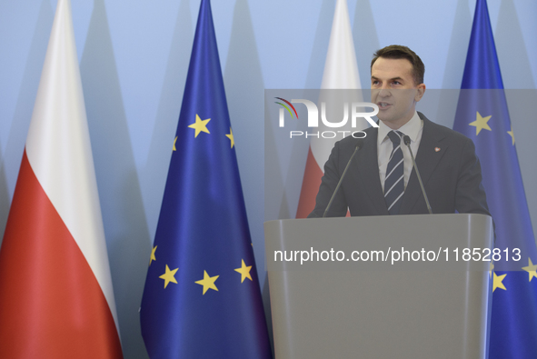 Polish Minister for European Affairs Adam Szlapka speaks during the presentation of the program for the 2025 Poland's Presidency of the Coun...