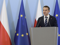 Polish Minister for European Affairs Adam Szlapka speaks during the presentation of the program for the 2025 Poland's Presidency of the Coun...