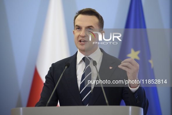 Polish Minister for European Affairs Adam Szlapka speaks during the presentation of the program for the 2025 Poland's Presidency of the Coun...