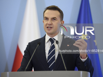 Polish Minister for European Affairs Adam Szlapka speaks during the presentation of the program for the 2025 Poland's Presidency of the Coun...