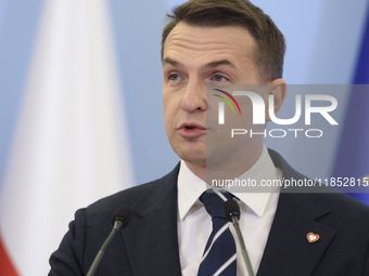 Polish Minister for European Affairs Adam Szlapka speaks during the presentation of the program for the 2025 Poland's Presidency of the Coun...