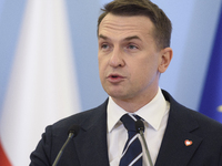 Polish Minister for European Affairs Adam Szlapka speaks during the presentation of the program for the 2025 Poland's Presidency of the Coun...