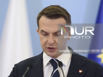 Polish Minister for European Affairs Adam Szlapka speaks during the presentation of the program for the 2025 Poland's Presidency of the Coun...