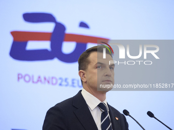 Polish Minister for European Affairs Adam Szlapka looks on during the presentation of the program for the 2025 Poland's Presidency of the Co...