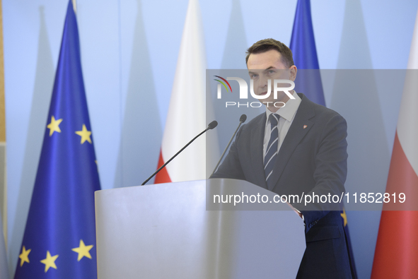 Polish Minister for European Affairs Adam Szlapka looks on during the presentation of the program for the 2025 Poland's Presidency of the Co...