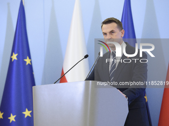 Polish Minister for European Affairs Adam Szlapka looks on during the presentation of the program for the 2025 Poland's Presidency of the Co...