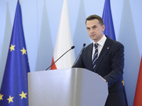 Polish Minister for European Affairs Adam Szlapka looks on during the presentation of the program for the 2025 Poland's Presidency of the Co...