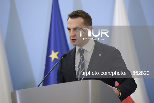 Polish Minister for European Affairs Adam Szlapka speaks during the presentation of the program for the 2025 Poland's Presidency of the Coun...