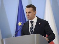 Polish Minister for European Affairs Adam Szlapka speaks during the presentation of the program for the 2025 Poland's Presidency of the Coun...