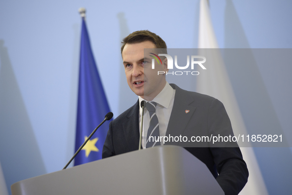 Polish Minister for European Affairs Adam Szlapka speaks during the presentation of the program for the 2025 Poland's Presidency of the Coun...