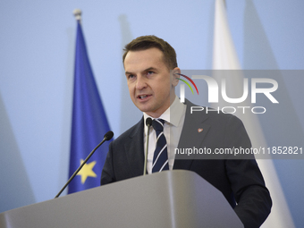 Polish Minister for European Affairs Adam Szlapka speaks during the presentation of the program for the 2025 Poland's Presidency of the Coun...