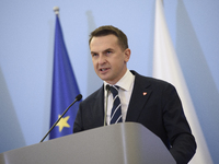 Polish Minister for European Affairs Adam Szlapka speaks during the presentation of the program for the 2025 Poland's Presidency of the Coun...