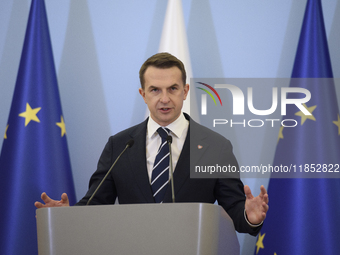 Polish Minister for European Affairs Adam Szlapka speaks during the presentation of the program for the 2025 Poland's Presidency of the Coun...