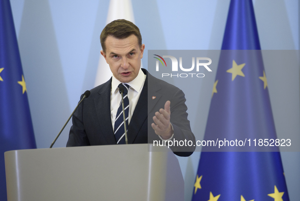 Polish Minister for European Affairs Adam Szlapka speaks during the presentation of the program for the 2025 Poland's Presidency of the Coun...