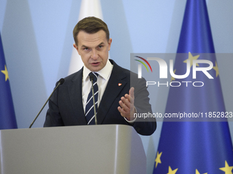 Polish Minister for European Affairs Adam Szlapka speaks during the presentation of the program for the 2025 Poland's Presidency of the Coun...