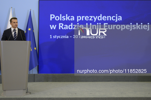 Polish Minister for European Affairs Adam Szlapka speaks during the presentation of the program for the 2025 Poland's Presidency of the Coun...