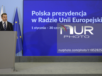 Polish Minister for European Affairs Adam Szlapka speaks during the presentation of the program for the 2025 Poland's Presidency of the Coun...