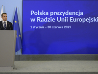 Polish Minister for European Affairs Adam Szlapka speaks during the presentation of the program for the 2025 Poland's Presidency of the Coun...