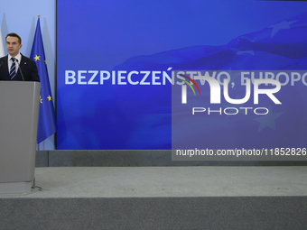 Polish Minister for European Affairs Adam Szlapka speaks during the presentation of the program for Poland's 2025 Presidency of the Council...