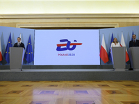 Polish Minister for European Affairs Adam Szlapka speaks during the presentation of the program for the 2025 Poland's Presidency of the Coun...