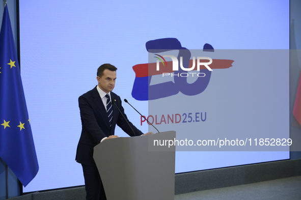 Polish Minister for European Affairs Adam Szlapka speaks during the presentation of the program for the 2025 Poland's Presidency of the Coun...