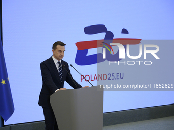 Polish Minister for European Affairs Adam Szlapka speaks during the presentation of the program for the 2025 Poland's Presidency of the Coun...