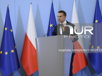 Polish Minister for European Affairs Adam Szlapka speaks during the presentation of the program for the 2025 Poland's Presidency of the Coun...