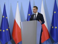 Polish Minister for European Affairs Adam Szlapka speaks during the presentation of the program for the 2025 Poland's Presidency of the Coun...