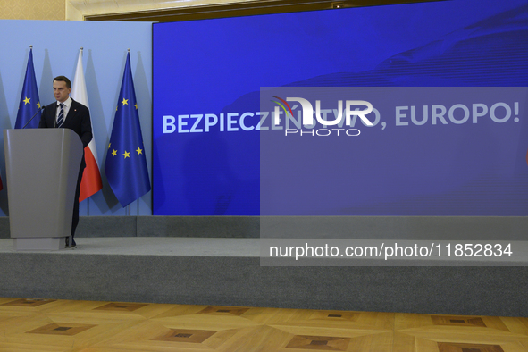 Polish Minister for European Affairs Adam Szlapka speaks during the presentation of the program for the 2025 Poland's Presidency of the Coun...