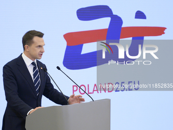 Polish Minister for European Affairs Adam Szlapka speaks during the presentation of the program for the 2025 Poland's Presidency of the Coun...