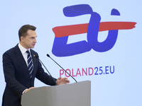 Polish Minister for European Affairs Adam Szlapka speaks during the presentation of the program for the 2025 Poland's Presidency of the Coun...